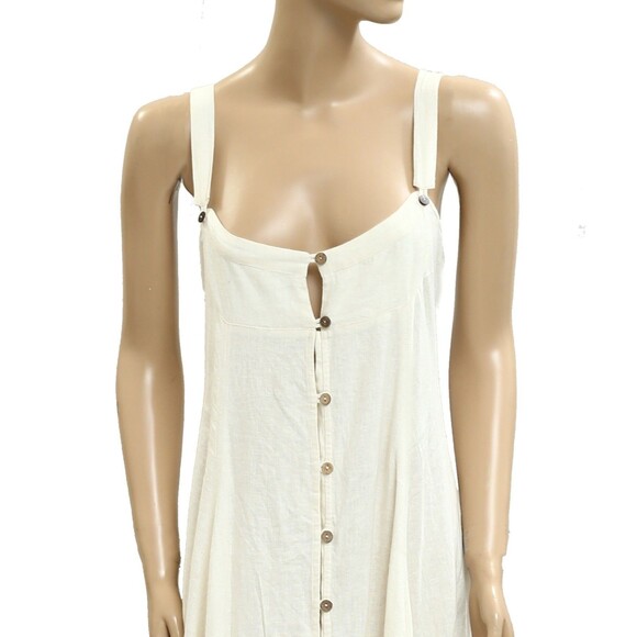 Free People What A Breeze Midi Dress Buttondown Smocked Sleeveless XS New 281609 - Picture 2 of 4
